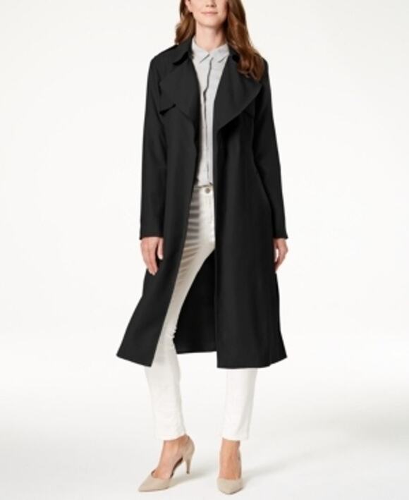 Cole Haan Jackets & Blazers - Cole Haan Women's Drapey Mid-Length Belted Trench Coat Navy Blue Size S NWT